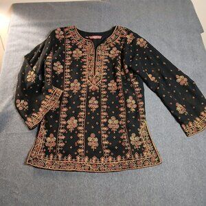 Neerus Womens M Blouse Bohemian Colorful Long Sleeve V neck